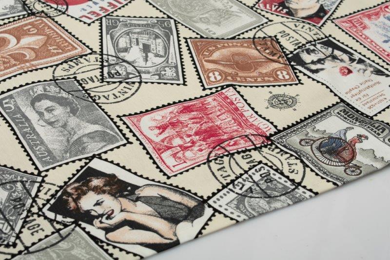 Καρές Εμπριμέ Polycotton Αλέκιαστος 90x90εκ. Vintage Post Stamps 482 Ecru DimCol (Χρώμα: Εκρού , Ύφασμα: 70% Βαμβάκι-30% Polyester) - DimCol - 1932981112348278